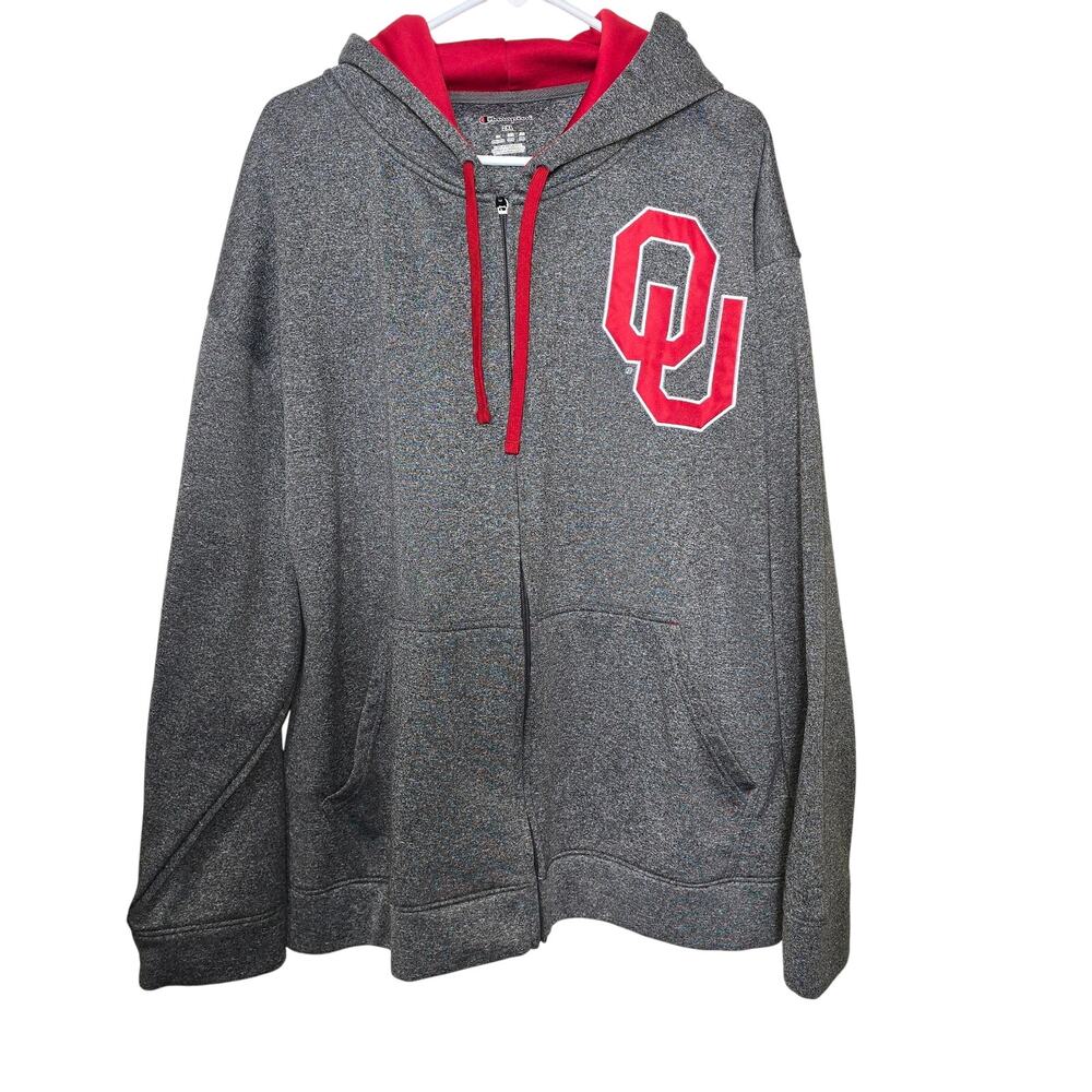 Champion Zip Up OU Hoodie Unisex 2XL Gray Red Pristine Condition NCAA Football
